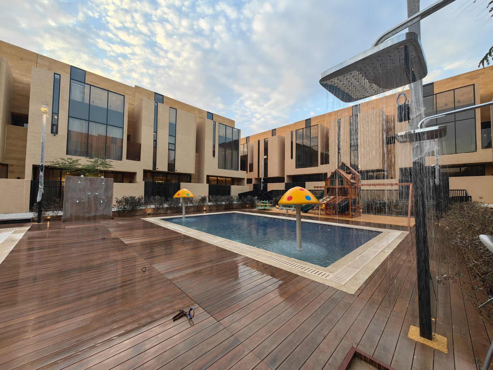 Azure pool deck rain shower