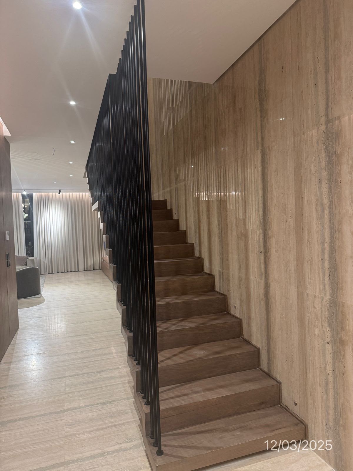 Mohammad Al Habib villa travertine stair with black steel rails